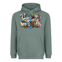 Sage Autism truck with farm animals Heavyweight Hoodie - CowGirlArtShop
