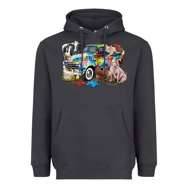 Autism Truck With Farm Animals Heavyweight Hoodie by CowGirlArtShop | Teevron