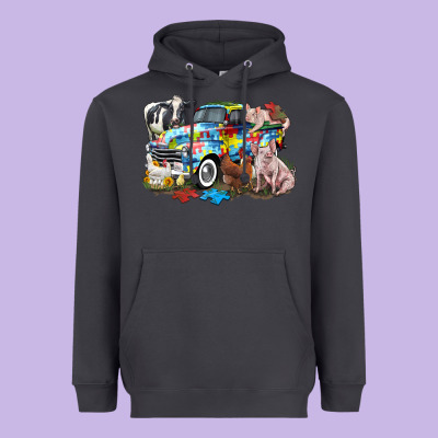 Autism Truck With Farm Animals Heavyweight Hoodie Designed By Cowgirlartshop