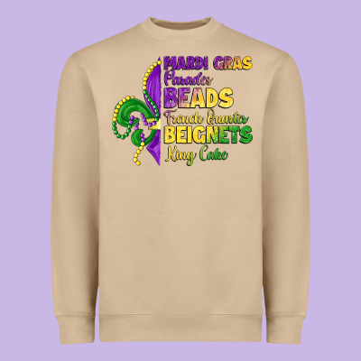 Mardi Gras Parades Beads French Quarter Beignets K Heavyweight Sweatshirt Designed By Lillyallendesigns