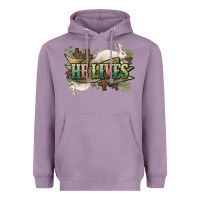 Lavender He lives Easter Day Heavyweight Hoodie - HowdyJamesFarm