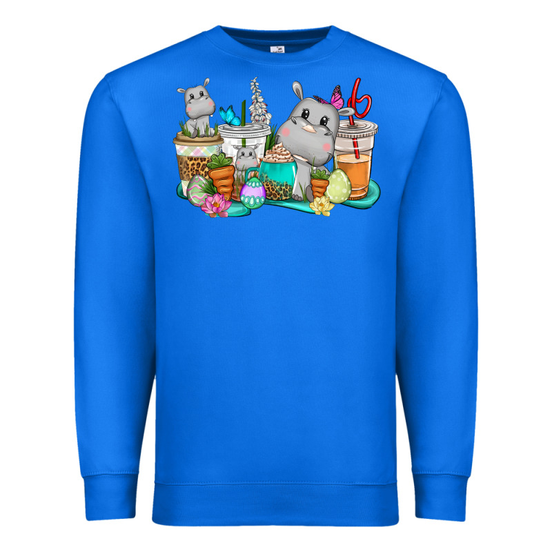 Easter Hippopotamus Coffee Cups Easter Day Premium Sweatshirt by CowGirlArtShop | Teevron