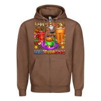 Chestnut Happy Hallothanksmas coffee cups Zipper Hoodie - texasbilliewilder