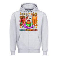 Heather Grey Happy Hallothanksmas coffee cups Zipper Hoodie - texasbilliewilder