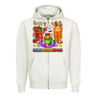 Oatmeal Heather Happy Hallothanksmas coffee cups Zipper Hoodie - texasbilliewilder