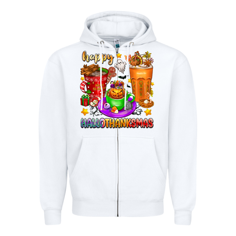 Happy Hallothanksmas Coffee Cups Zipper Hoodie by texasbilliewilder | Teevron