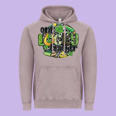 One Lucky Teacher Vintage Hoodie Designed By Maliassmallbusiness