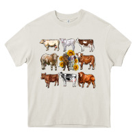 Cream western cowsand sunflowers Heavy Core Tee - AdoDesignShop