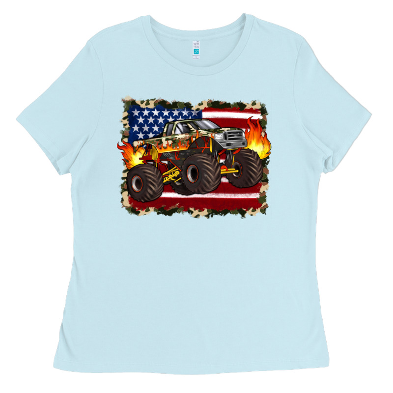 American Flag Monster Truck Ladies Tee by Artiststas | Teevron
