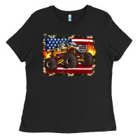 Black american flag monster truck Ladies Tee - Artiststas