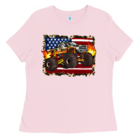 Bubblegum Pink american flag monster truck Ladies Tee - Artiststas
