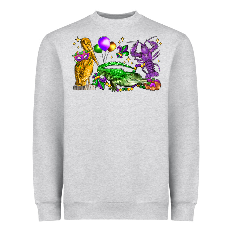 Mardi Gras Pelican Alligator And Crawfish Heavyweight Sweatshirt by LillyAllenDesigns | Teevron