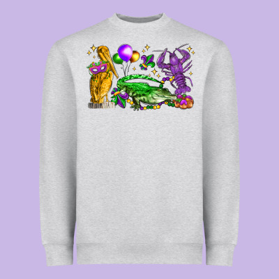 Mardi Gras Pelican Alligator And Crawfish Heavyweight Sweatshirt Designed By Lillyallendesigns