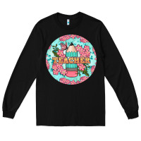 Black teacher floral pencil round earring Long Sleeve Tee - BundleAndBundleShop