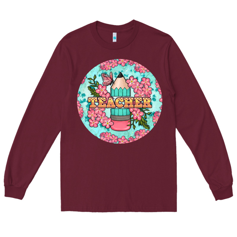 Teacher Floral Pencil Round Earring Long Sleeve Tee by BundleAndBundleShop | Teevron