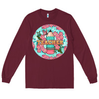Burgundy teacher floral pencil round earring Long Sleeve Tee - BundleAndBundleShop