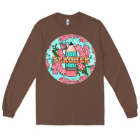 Chestnut teacher floral pencil round earring Long Sleeve Tee - BundleAndBundleShop