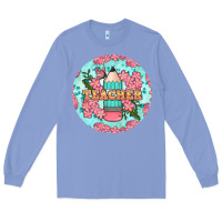 Colony Blue teacher floral pencil round earring Long Sleeve Tee - BundleAndBundleShop