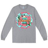 Heather Grey teacher floral pencil round earring Long Sleeve Tee - BundleAndBundleShop