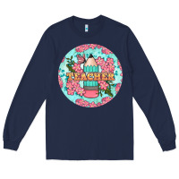 Navy teacher floral pencil round earring Long Sleeve Tee - BundleAndBundleShop