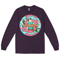 Plum teacher floral pencil round earring Long Sleeve Tee - BundleAndBundleShop
