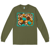 Army Green fall pumpkin distressed background Long Sleeve Tee - BundleAndBundleShop