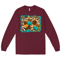 Burgundy fall pumpkin distressed background Long Sleeve Tee - BundleAndBundleShop