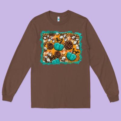 Fall Pumpkin Distressed Background Long Sleeve Tee Designed By Bundleandbundleshop