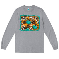 Heather Grey fall pumpkin distressed background Long Sleeve Tee - BundleAndBundleShop