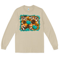 Mushroom fall pumpkin distressed background Long Sleeve Tee - BundleAndBundleShop