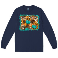 Navy fall pumpkin distressed background Long Sleeve Tee - BundleAndBundleShop