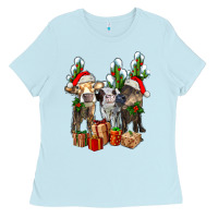 Baby Blue western christmas cows and cactuses Ladies Tee - AdoDesignShop
