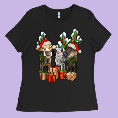 Western Christmas Cows And Cactuses Ladies Tee Designed By Adodesignshop