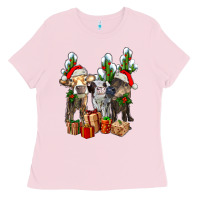 Bubblegum Pink western christmas cows and cactuses Ladies Tee - AdoDesignShop