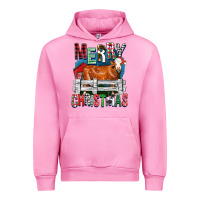 Fuchsia Pink merry christmas simmental cow Urban Hoodie - FaDigitalArtStudio