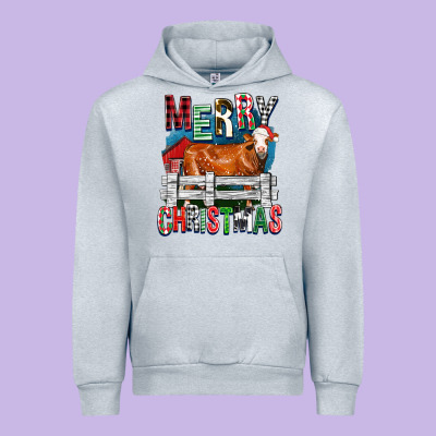 Merry Christmas Simmental Cow Urban Hoodie Designed By Fadigitalartstudio