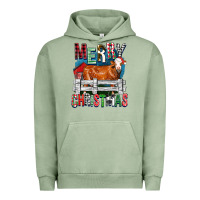Pigment Oil Green merry christmas simmental cow Urban Hoodie - FaDigitalArtStudio