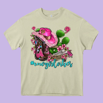 Cowgirl Vibes With Boots And Gun Heavy Core Tee Designed By Adodesignshop