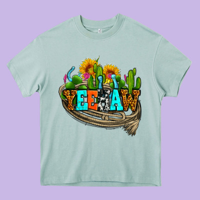 Yeehaw And Cactus With Horseshoe Heavy Core Tee Designed By Adodesignshop
