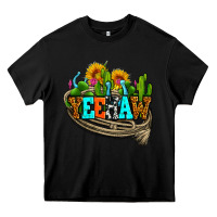Black yeehaw and cactus with horseshoe Heavy Core Tee - AdoDesignShop