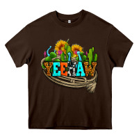 Chocolate Brown yeehaw and cactus with horseshoe Heavy Core Tee - AdoDesignShop