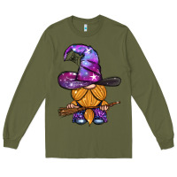 Army Green witch gnome with broom Long Sleeve Tee - BundleAndBundleShop