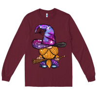 Burgundy witch gnome with broom Long Sleeve Tee - BundleAndBundleShop