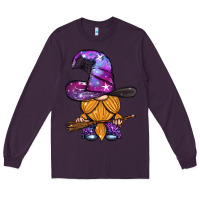 Plum witch gnome with broom Long Sleeve Tee - BundleAndBundleShop