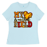 Baby Blue my heart is on that field softball Ladies Tee - Jasminsmagicworld