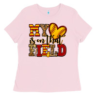 Bubblegum Pink my heart is on that field softball Ladies Tee - Jasminsmagicworld