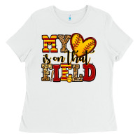 White my heart is on that field softball Ladies Tee - Jasminsmagicworld