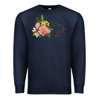 Navy Crown of thorns floral Easter Premium Sweatshirt - CowGirlArtShop
