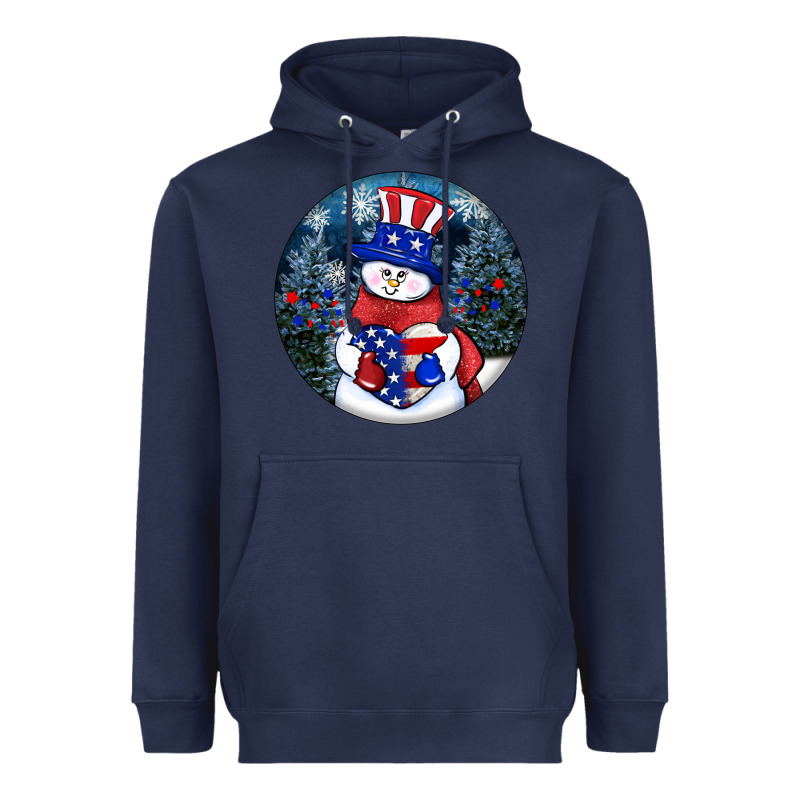 Patriotic Snowman Ornament 4th Of July Heavyweight Hoodie by HowdyJamesFarm | Teevron
