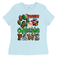 Baby Blue merry christmas paws with santa Ladies Tee - AdoDesignShop